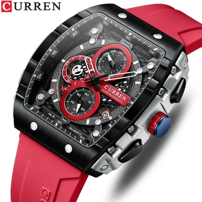 CURREN 8442 silver&noire Rouge/Silicium