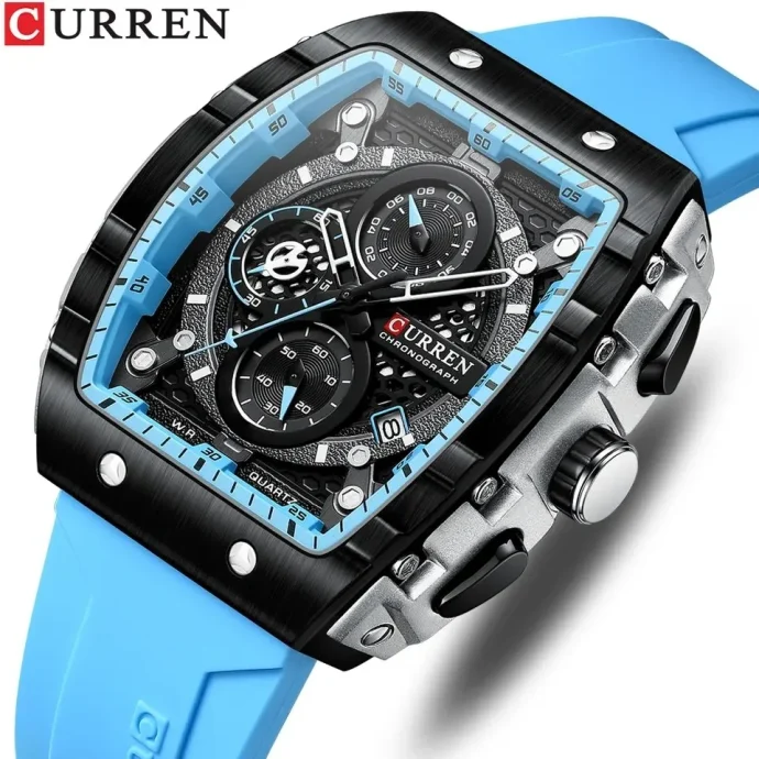 CURREN 8442 silver&noire Blue claire/Silicium