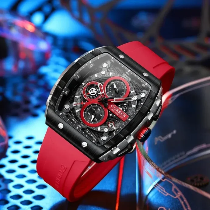 ⁦CURREN 8442 silver&noire Rouge/Silicium⁩ - الصورة ⁦2⁩